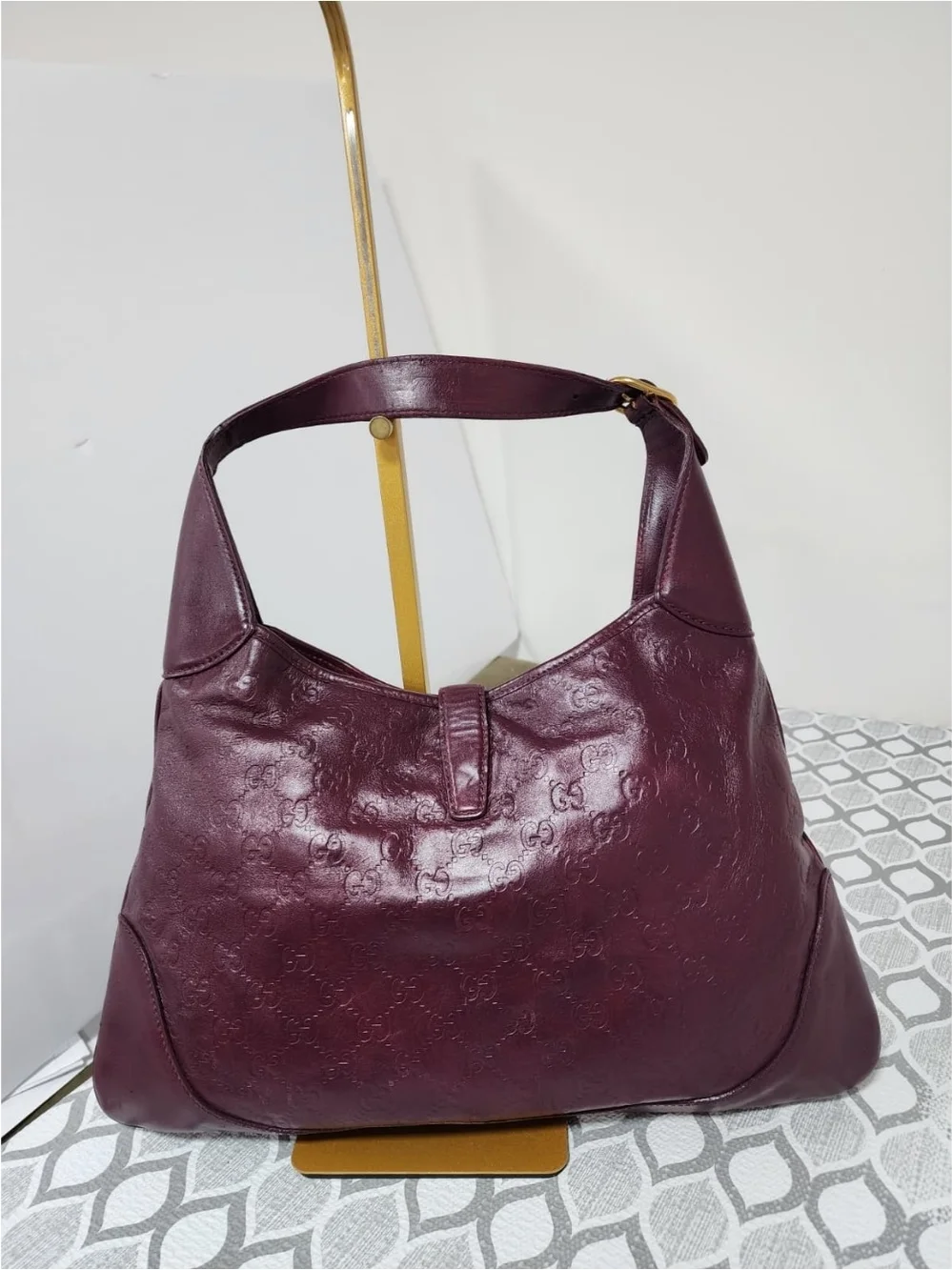 GUCCI Guccissima Leather Jackie O Hobo Bag Burgundy
